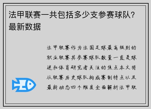 法甲联赛一共包括多少支参赛球队？最新数据
