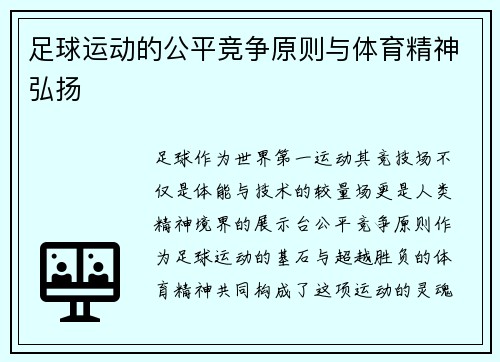 足球运动的公平竞争原则与体育精神弘扬