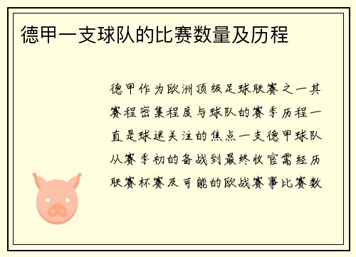 德甲一支球队的比赛数量及历程